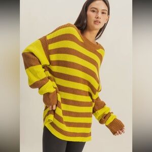 Striped Crewneck Sweater in Yellow and Brown